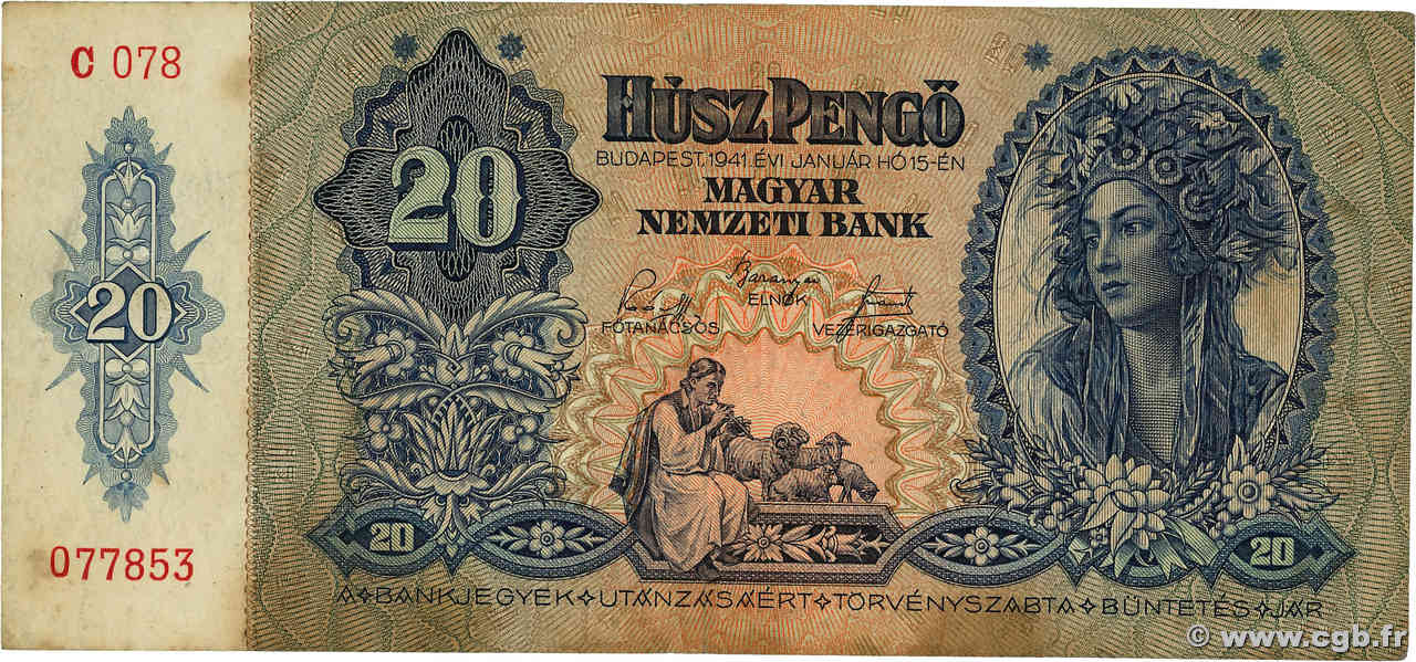 20 Pengö HONGRIE  1941 P.109 TB