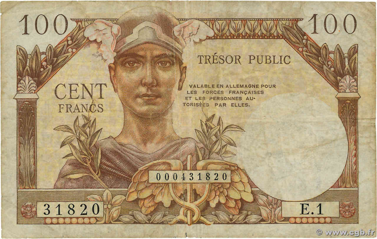 100 Francs TRÉSOR PUBLIC FRANCE  1955 VF.34.01 TB