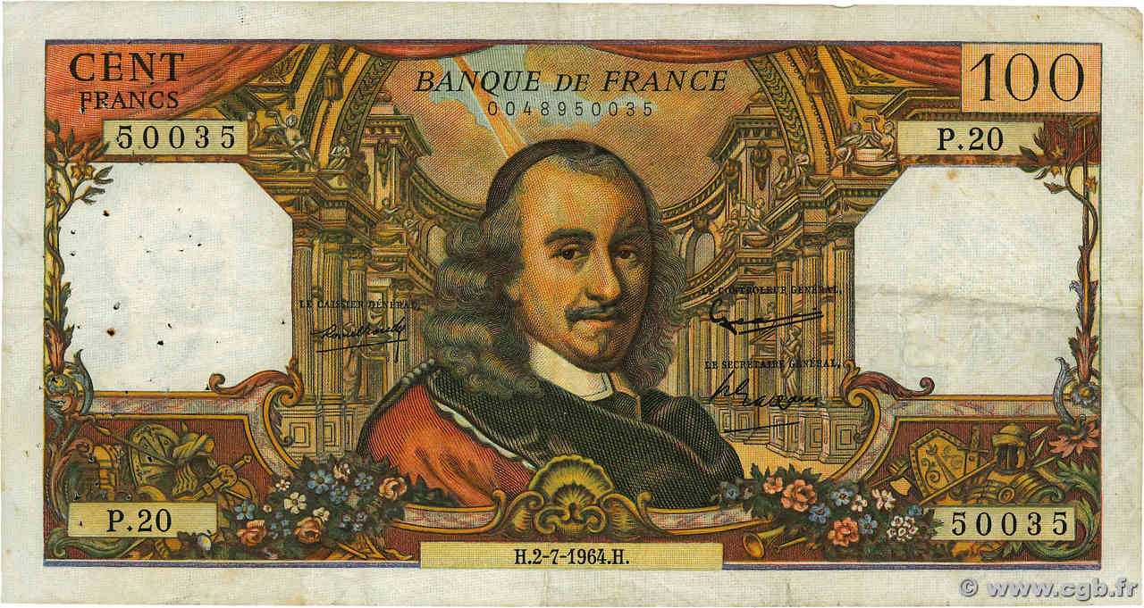 100 Francs CORNEILLE FRANCE  1964 F.65.02 TB