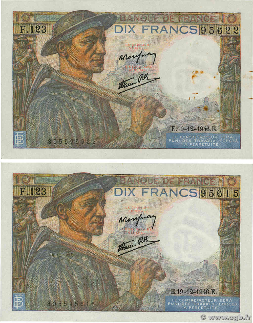 10 Francs MINEUR Lot FRANCE  1946 F.08.16 SUP