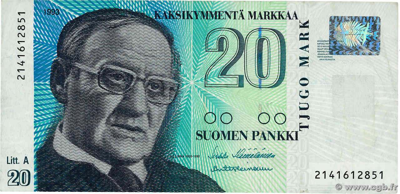 20 Markkaa FINLANDE  1993 P.123 TB+