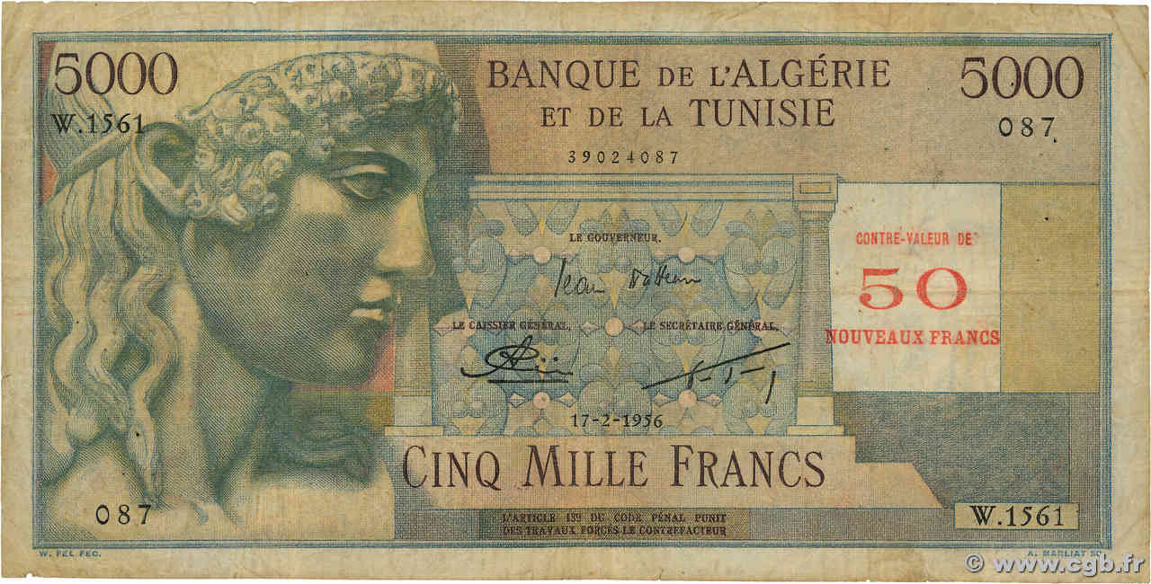 50 NF sur 5000 Francs ALGERIEN  1956 P.113 fS