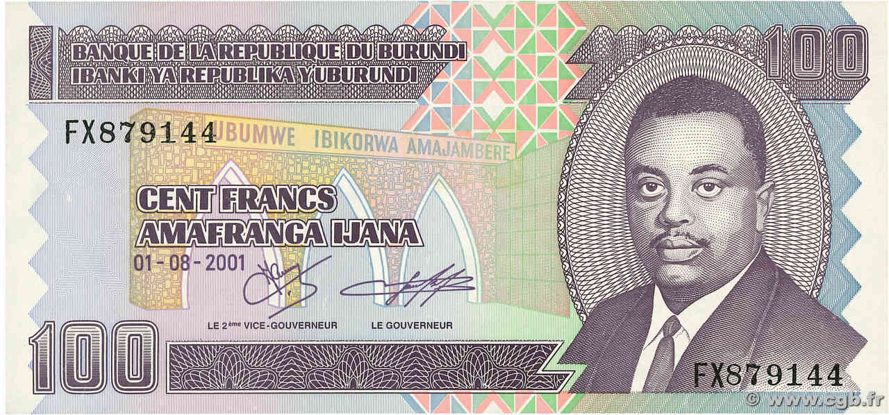 100 Francs BURUNDI  2001 P.37c NEUF