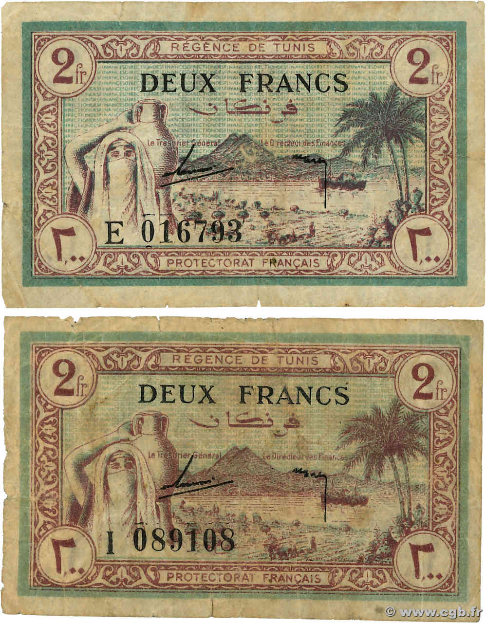 2 Francs Lot TUNISIE  1943 P.56 pr.TB