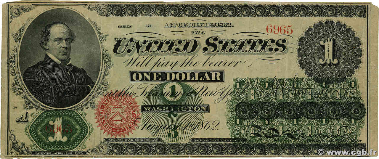 1 Dollar STATI UNITI D AMERICA  1862 P.128 q.BB