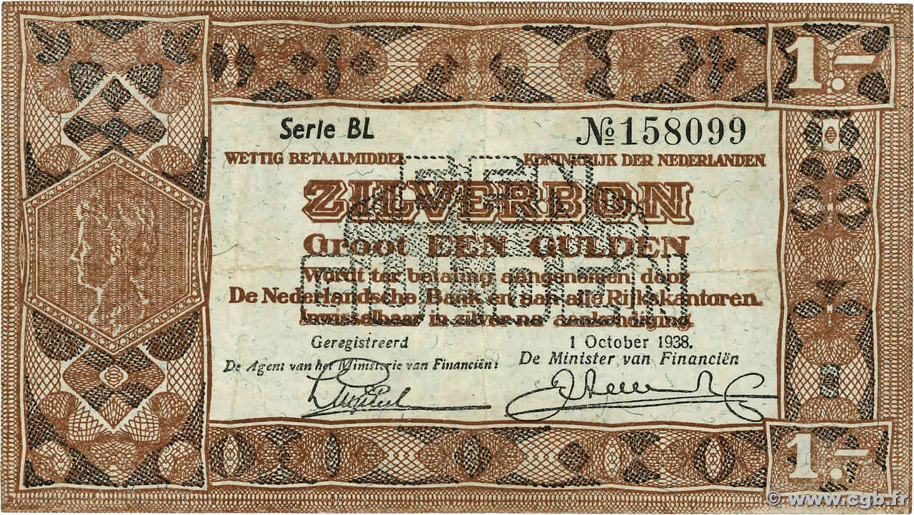 1 Gulden NETHERLANDS  1938 P.061 VF