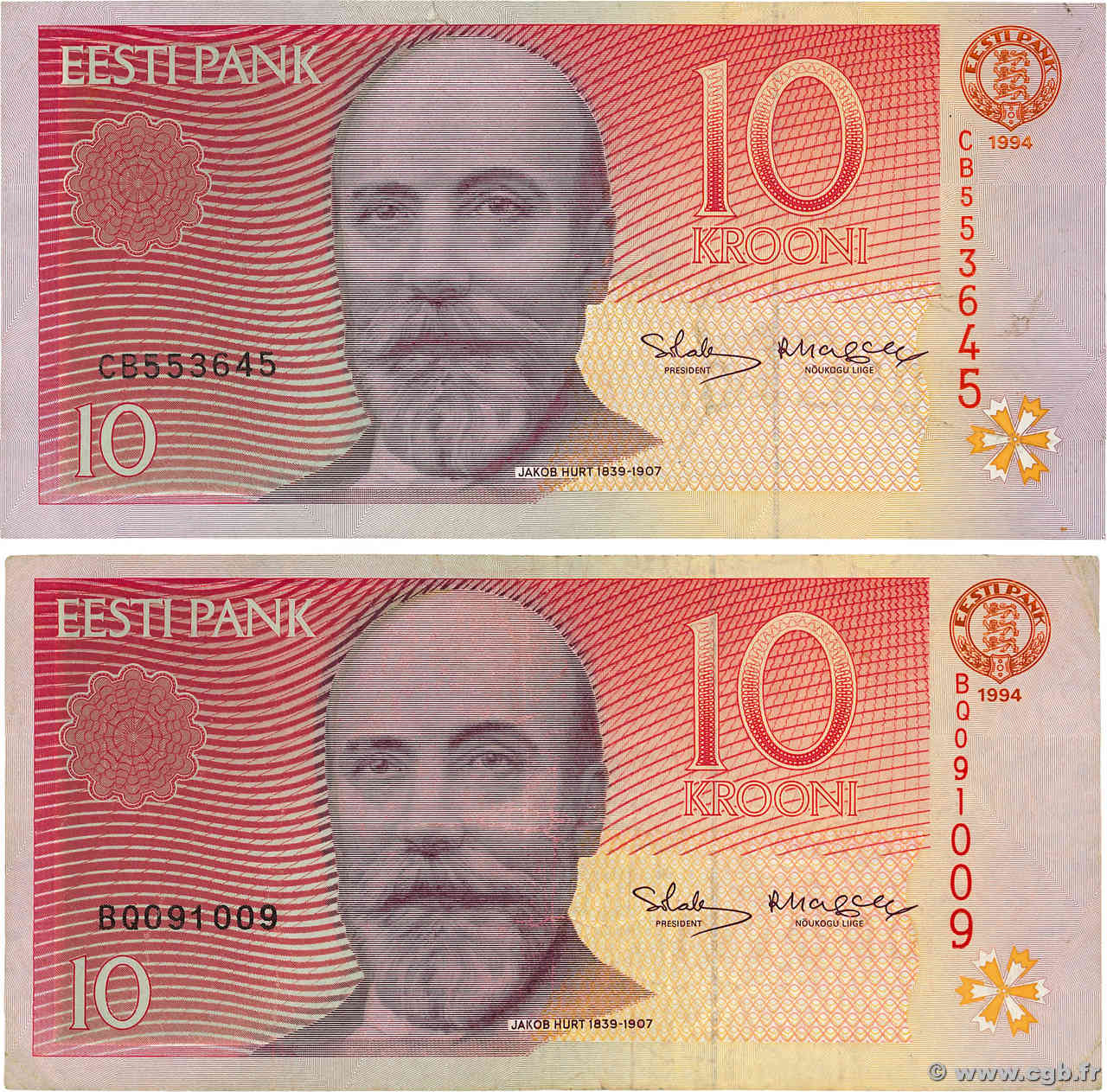 10 Krooni Lot ESTONIE  1994 P.77a TB+