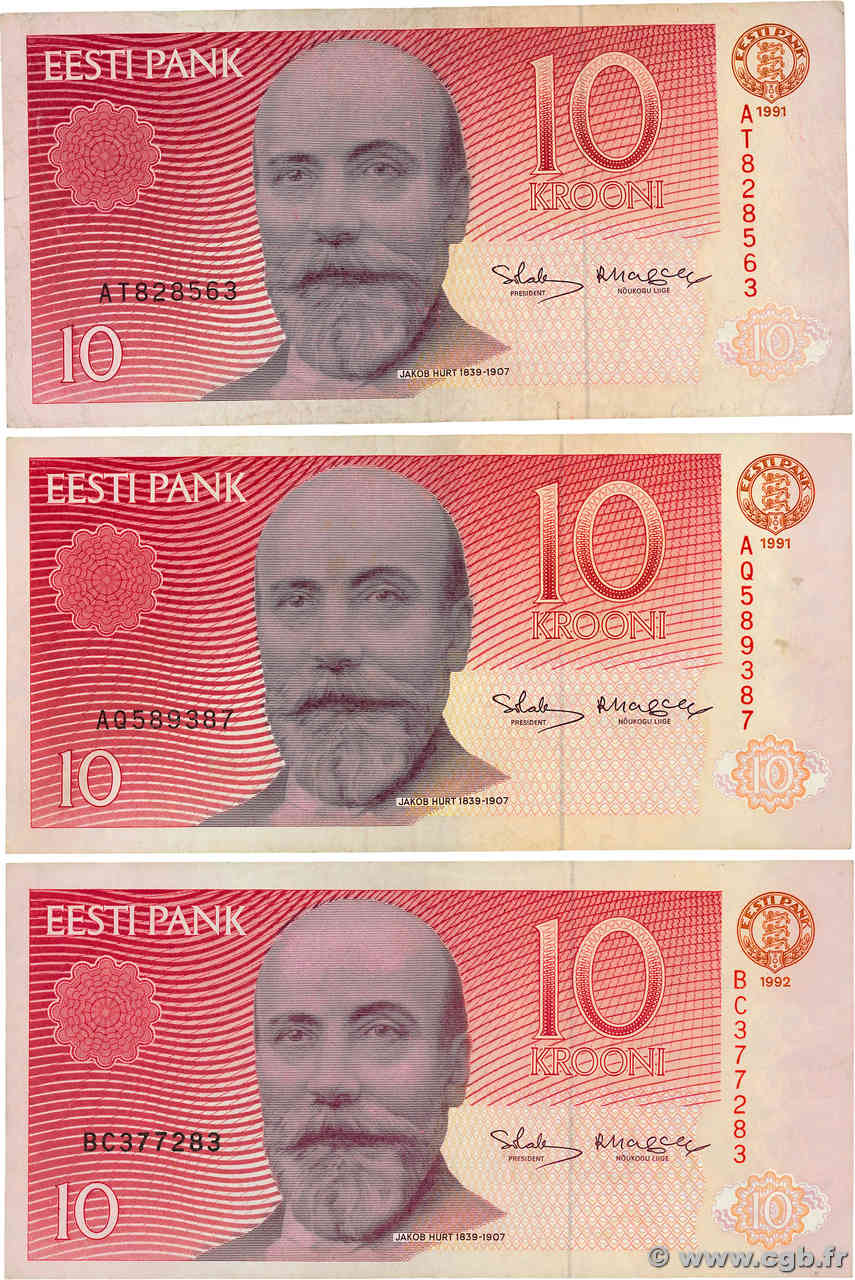 10 Krooni Lot ESTONIE  1991 P.72b TTB