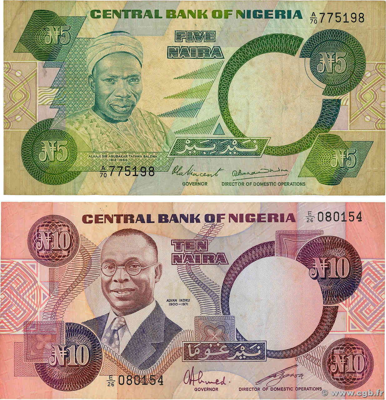 5 et 10 Naira Lot NIGERIA  1979 P.20a et   P.21a TB