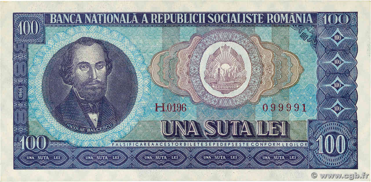 100 Lei ROMANIA  1966 P.097a SPL+