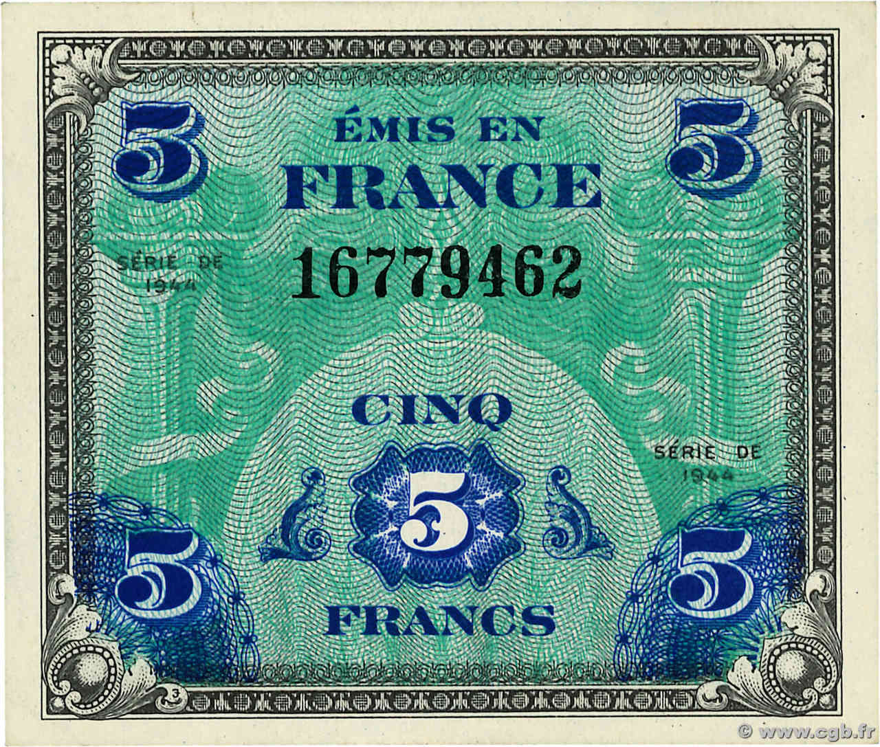 5 Francs DRAPEAU FRANCE  1944 VF.17.01 NEUF