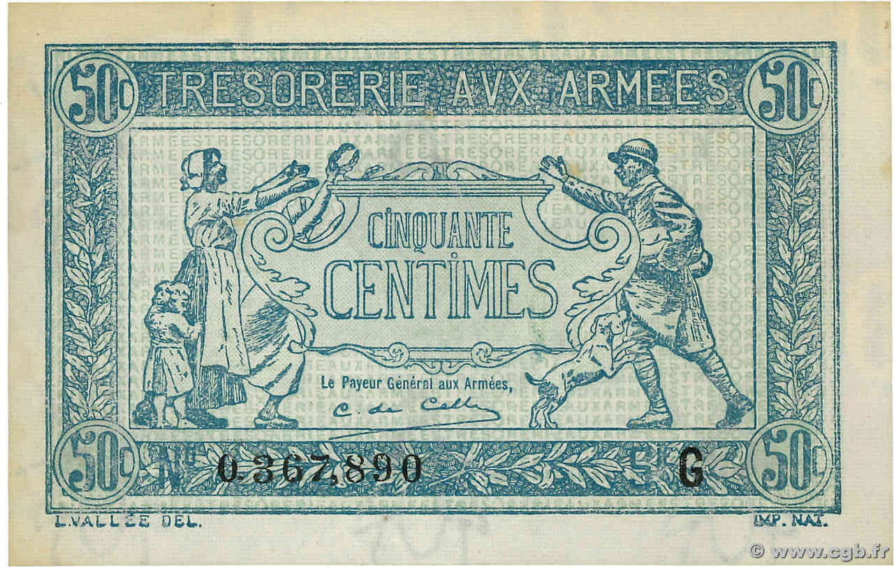50 Centimes TRÉSORERIE AUX ARMÉES 1917 FRANCE  1917 VF.01.07 NEUF
