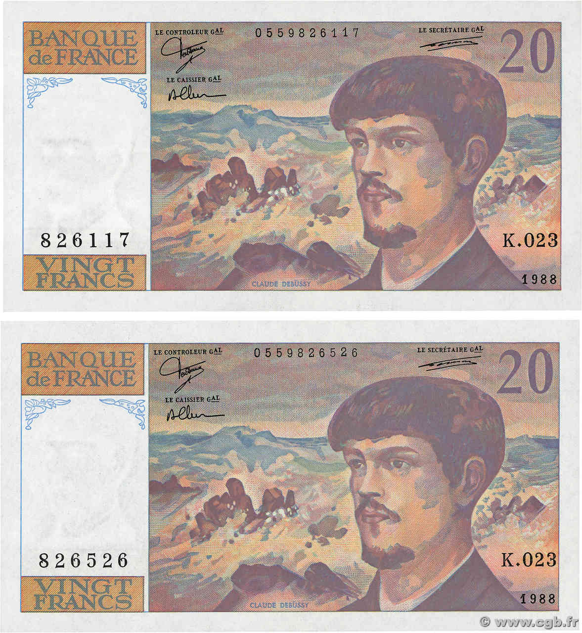 20 Francs DEBUSSY Lot FRANCE  1988 F.66.09 SPL