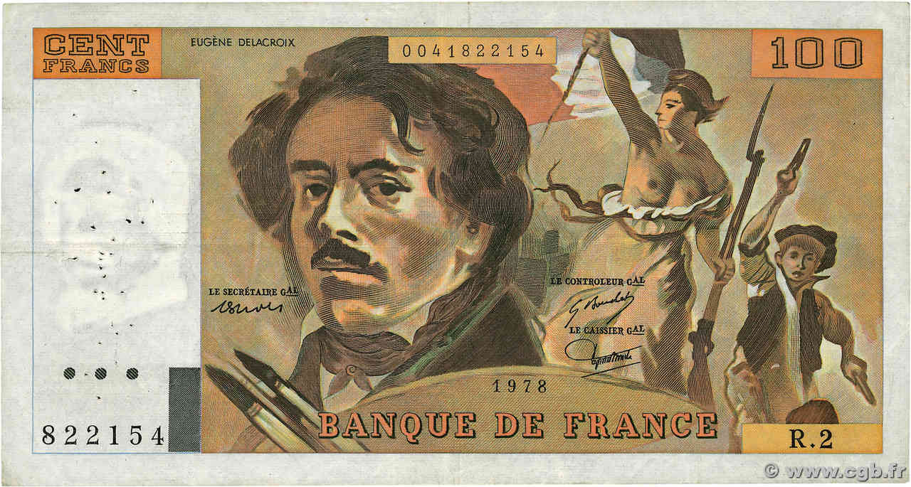 100 Francs DELACROIX FRANCE  1978 F.68.02 TB