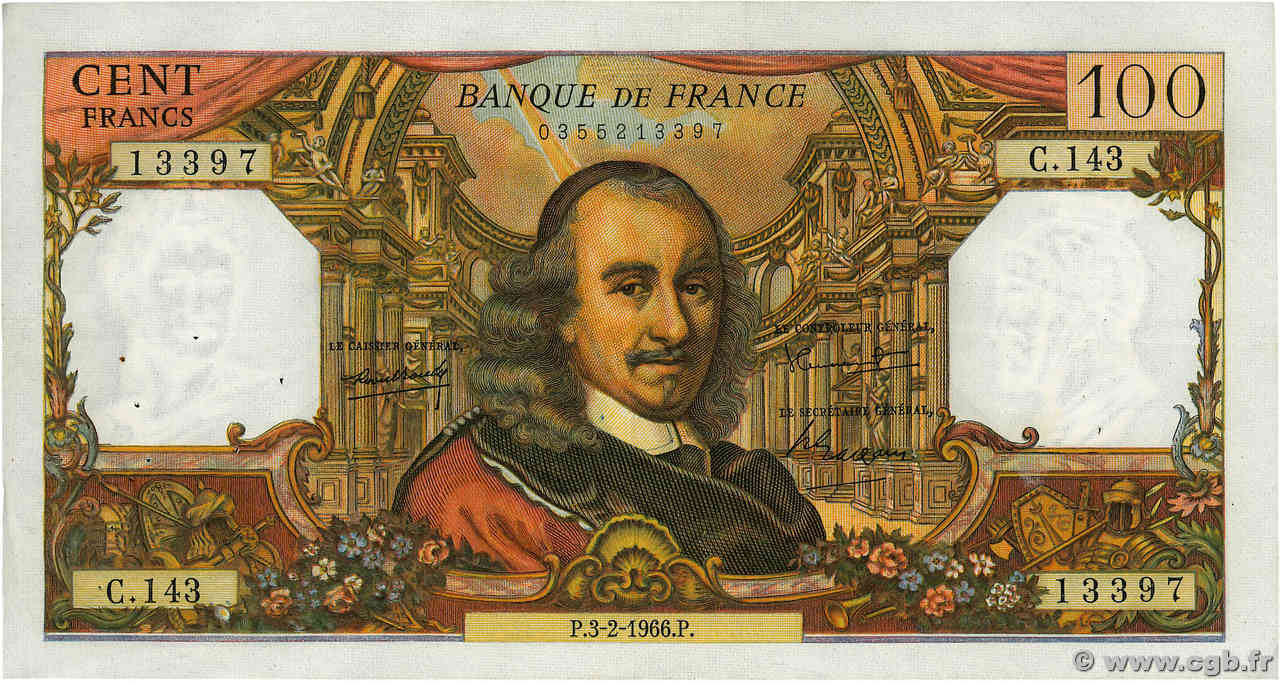 100 Francs CORNEILLE FRANCE  1966 F.65.11 TTB