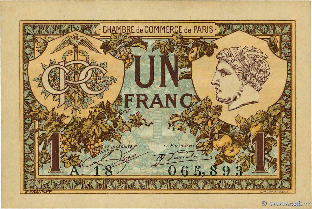 1 Franc FRANCE régionalisme et divers Paris 1920 JP.097.36 SPL