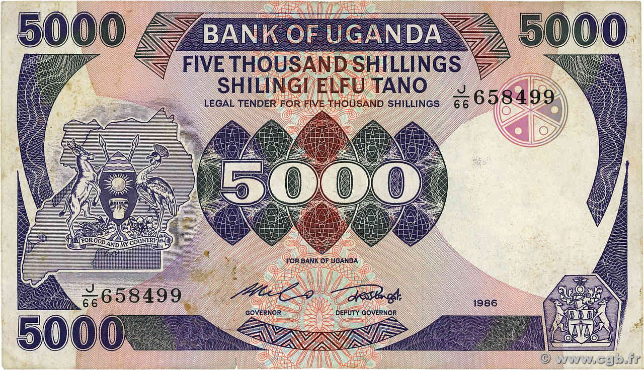 5000 Shillings OUGANDA  1986 P.24b TB
