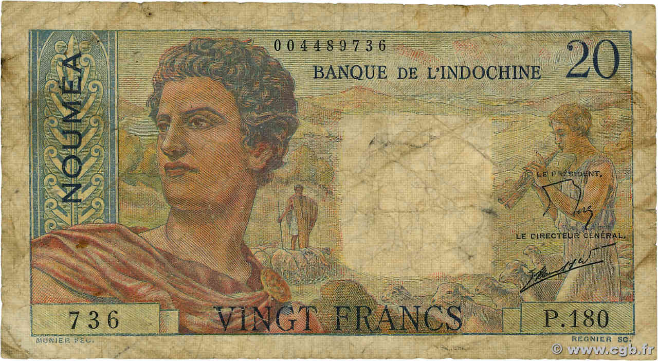 20 Francs NOUVELLE CALÉDONIE  1954 P.50c B