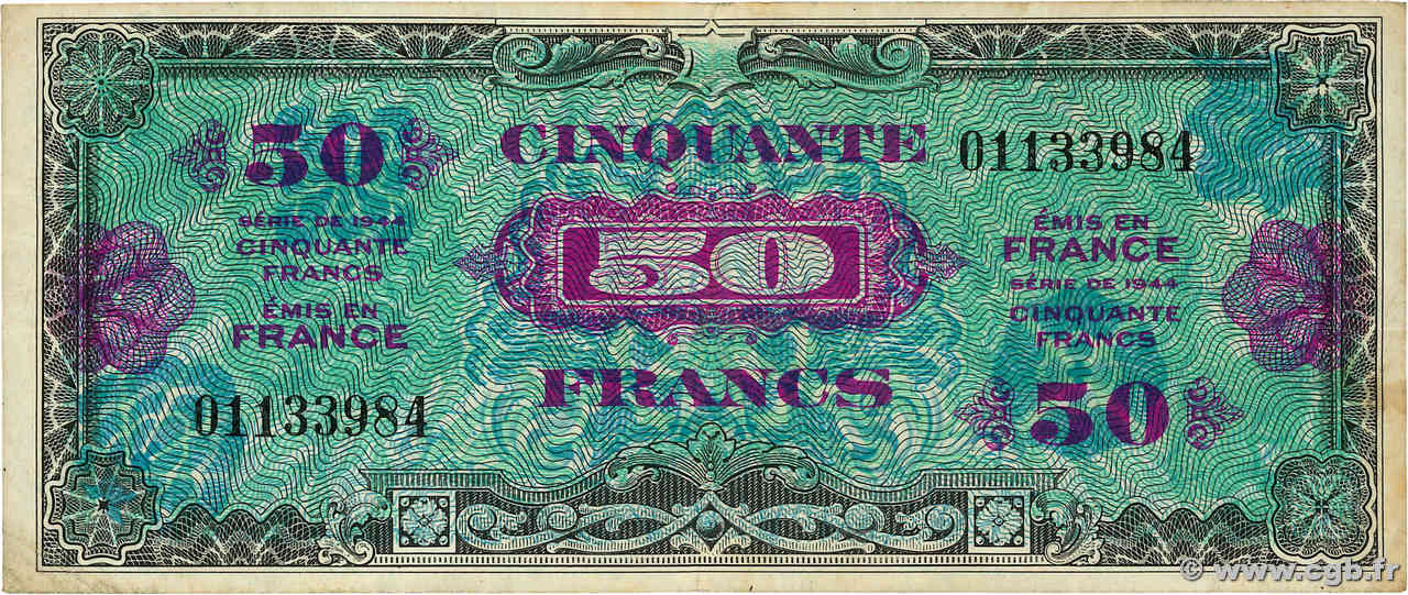 50 Francs DRAPEAU FRANCIA  1944 VF.19.01 BC+