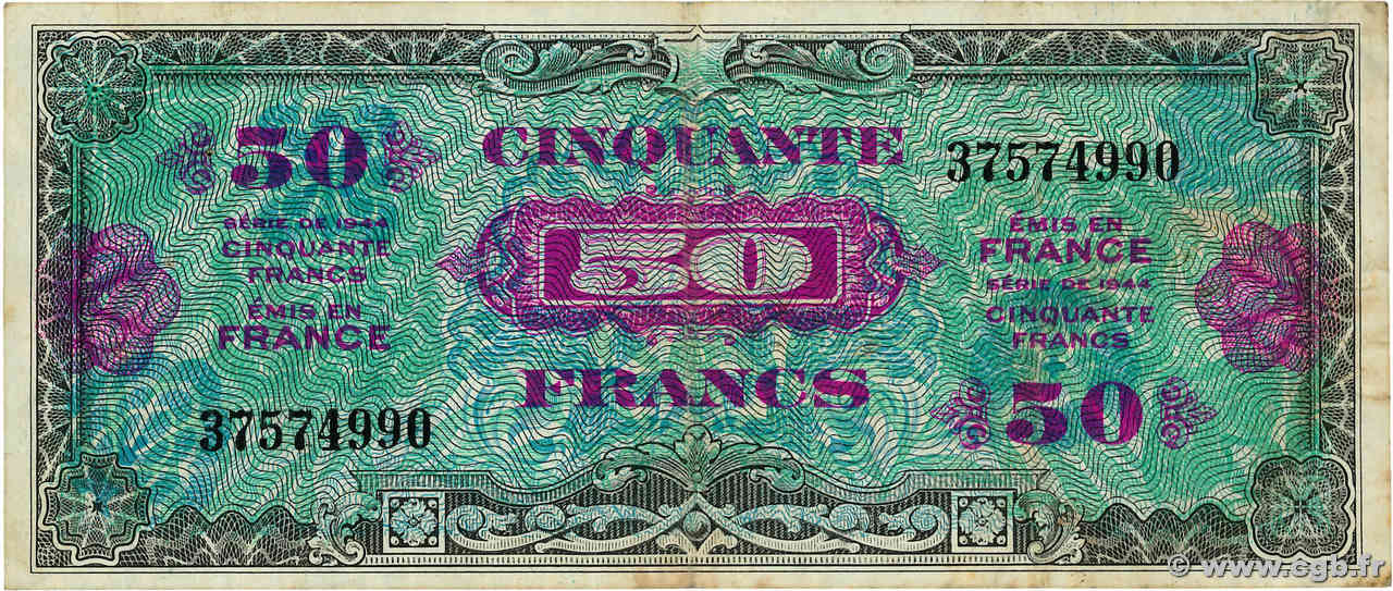 50 Francs DRAPEAU FRANCE  1944 VF.19.01 TTB