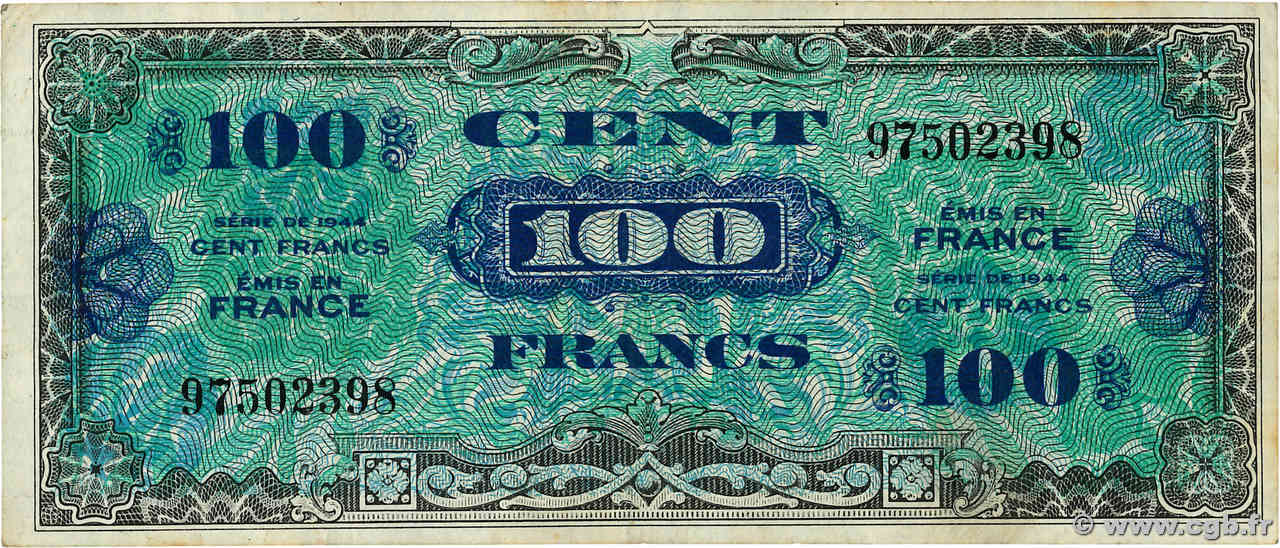 100 Francs DRAPEAU FRANCIA  1944 VF.20.01 MBC