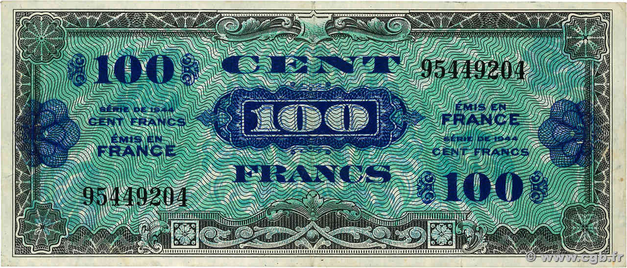 100 Francs DRAPEAU FRANCIA  1944 VF.20.01 MBC