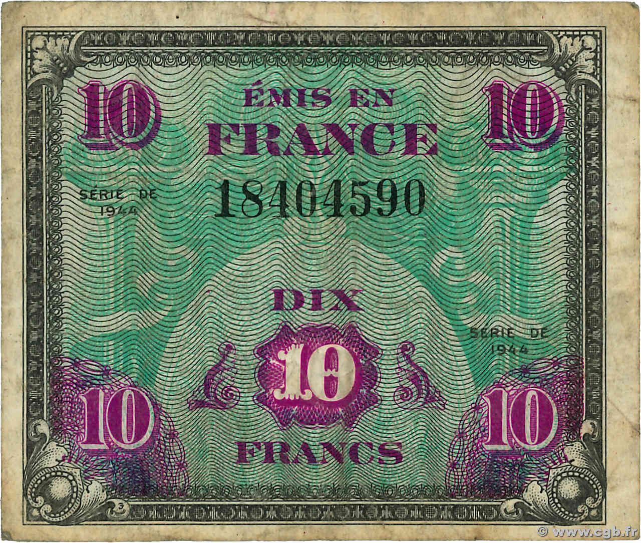 10 Francs DRAPEAU FRANKREICH  1944 VF.18.01 S