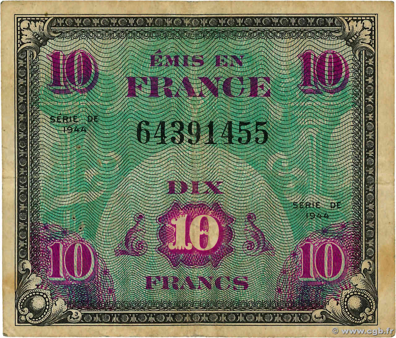 10 Francs DRAPEAU FRANCIA  1944 VF.18.01 BC