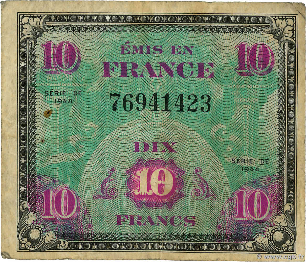 10 Francs DRAPEAU FRANKREICH  1944 VF.18.01 S