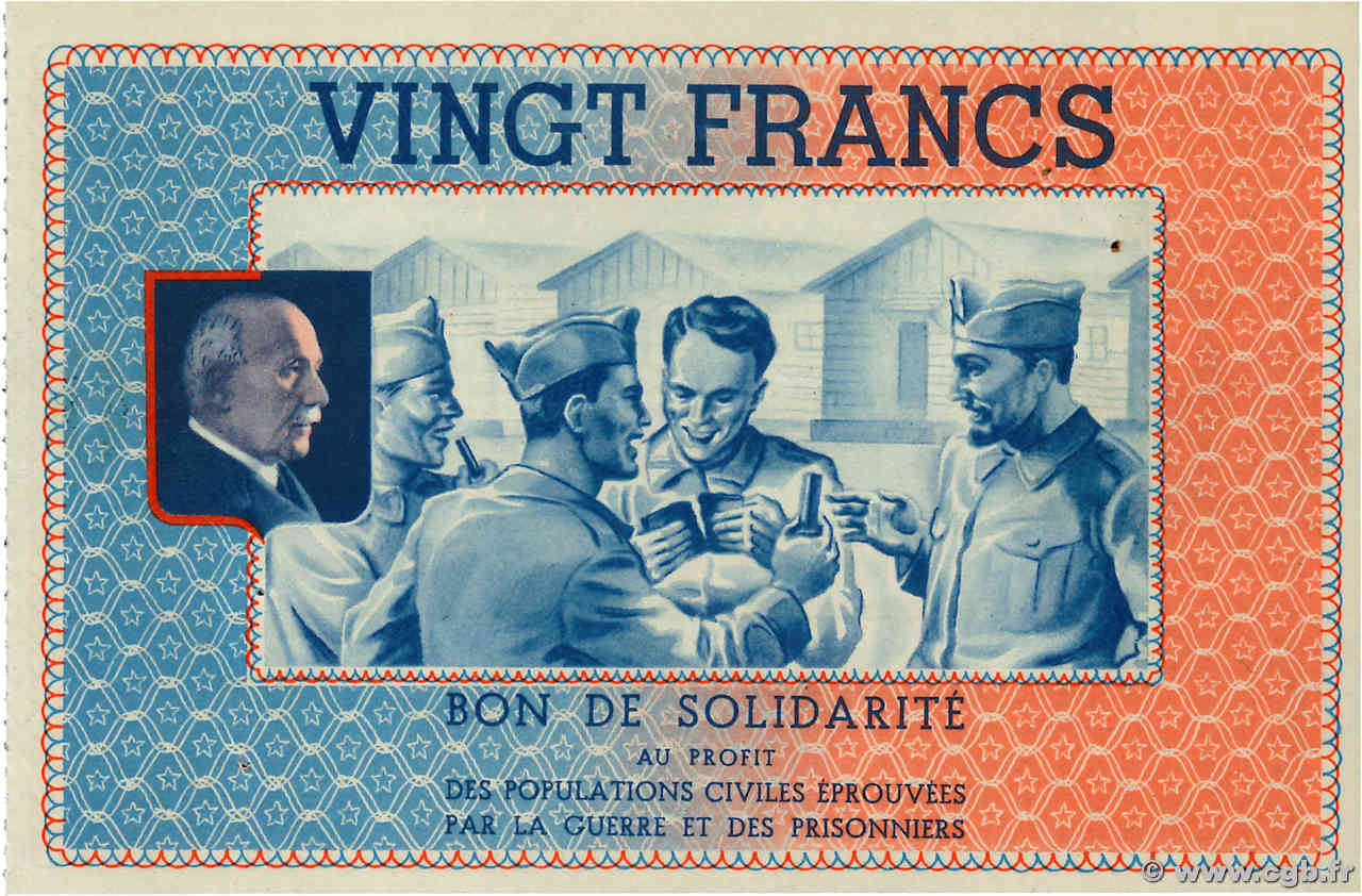 20 Francs BON DE SOLIDARITÉ FRANCE régionalisme et divers  1941 KL.08C3 SUP