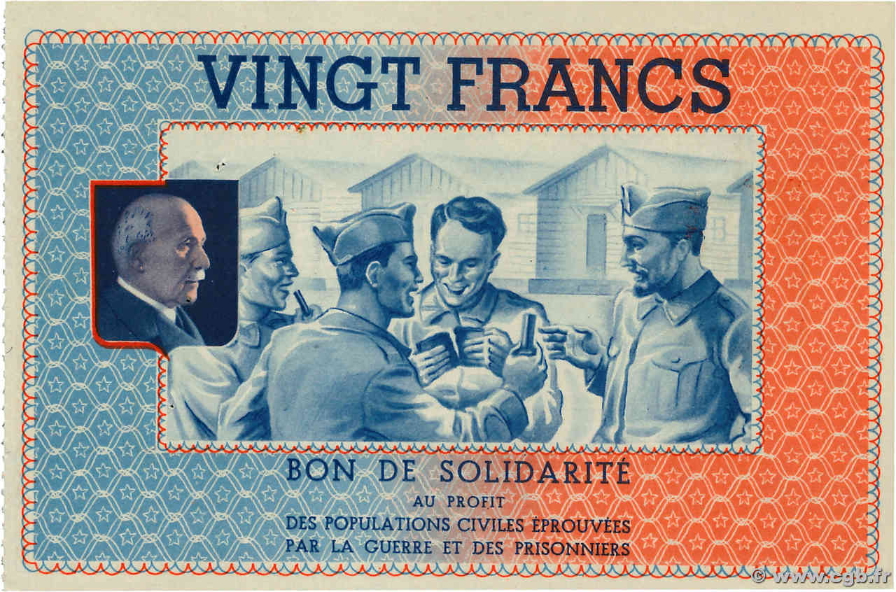 20 Francs BON DE SOLIDARITÉ FRANCE regionalism and miscellaneous  1941 KL.08C3 XF