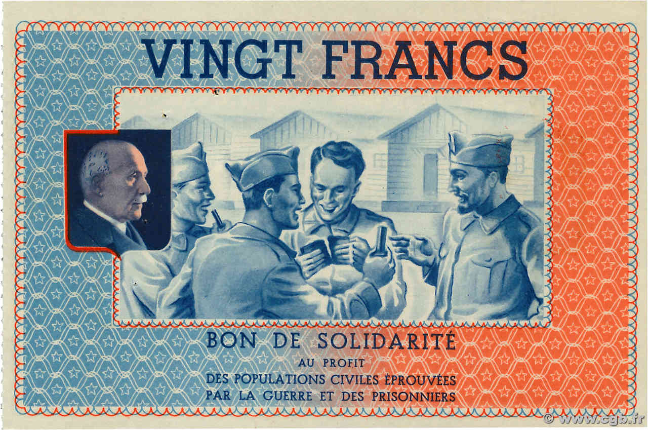 20 Francs BON DE SOLIDARITÉ FRANCE régionalisme et divers  1941 KL.08C3 SUP