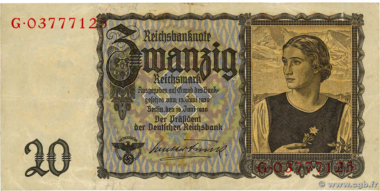 20 Reichsmark GERMANIA  1939 P.185 BB