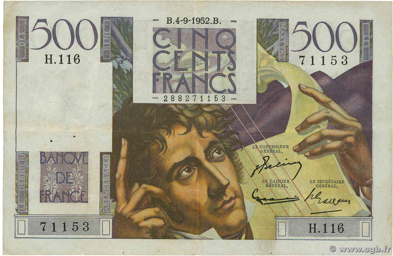 500 Francs CHATEAUBRIAND FRANCE  1952 F.34.10 VF