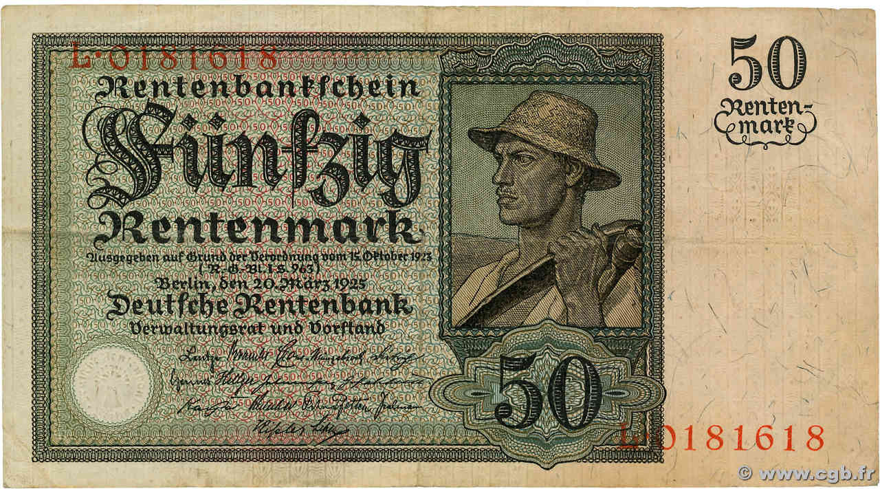 50 Rentenmark ALEMANIA  1925 P.171 BC+