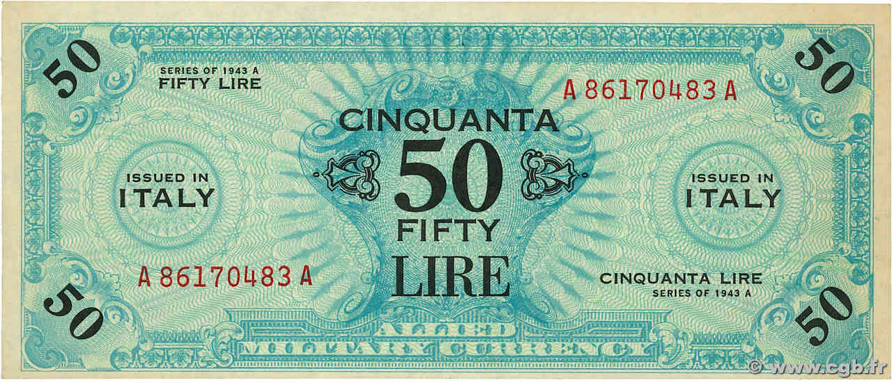 50 Lire ITALIE  1943 PM.20a SUP