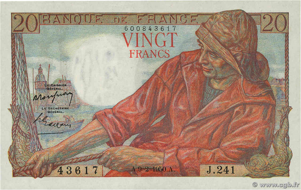 20 Francs PÊCHEUR FRANCIA  1950 F.13.17 SPL