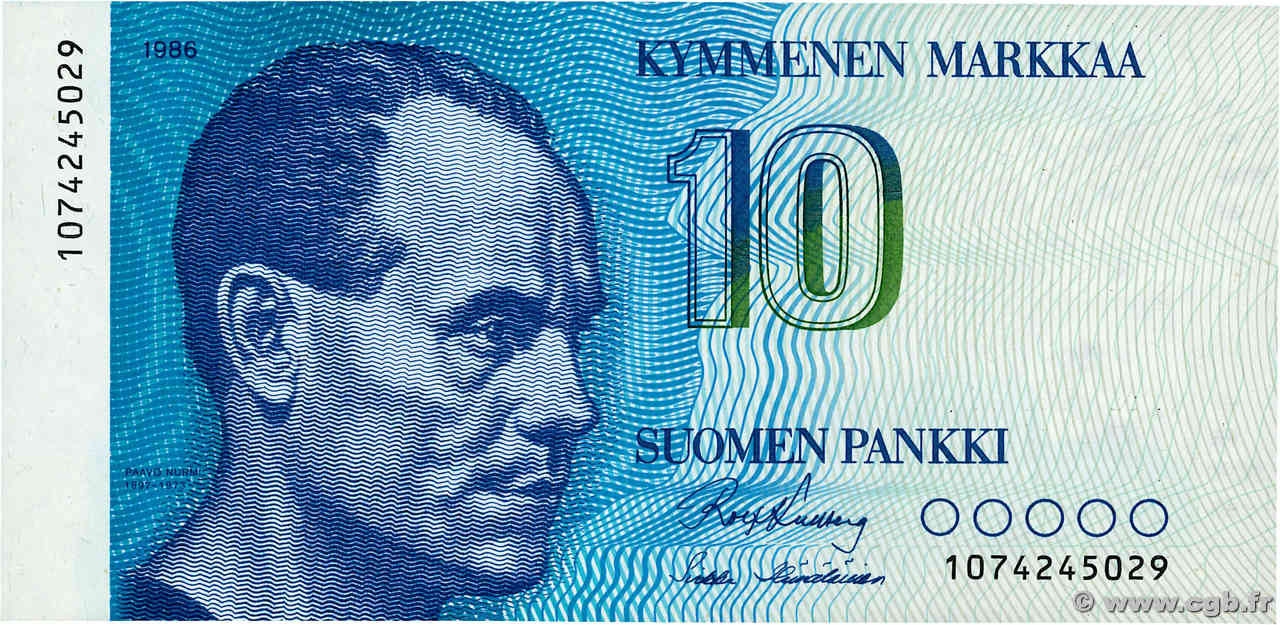 10 Markkaa FINNLAND  1986 P.113 ST