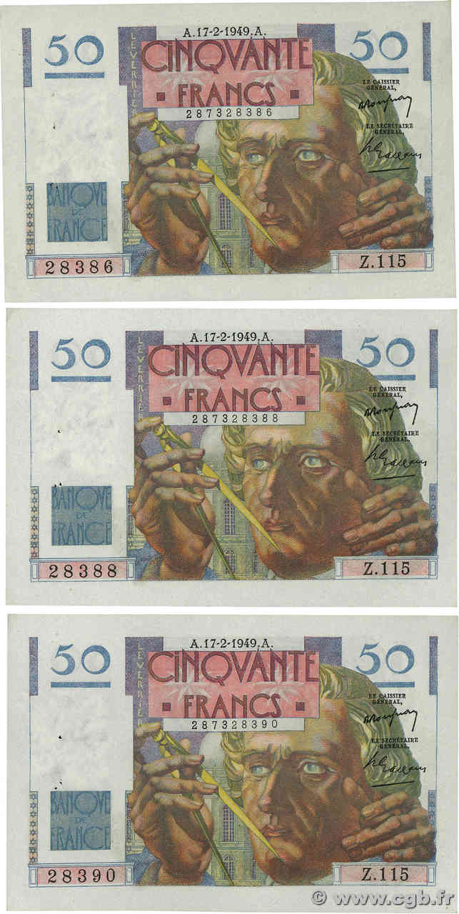 50 Francs LE VERRIER Lot FRANCE  1949 F.20.11 XF+