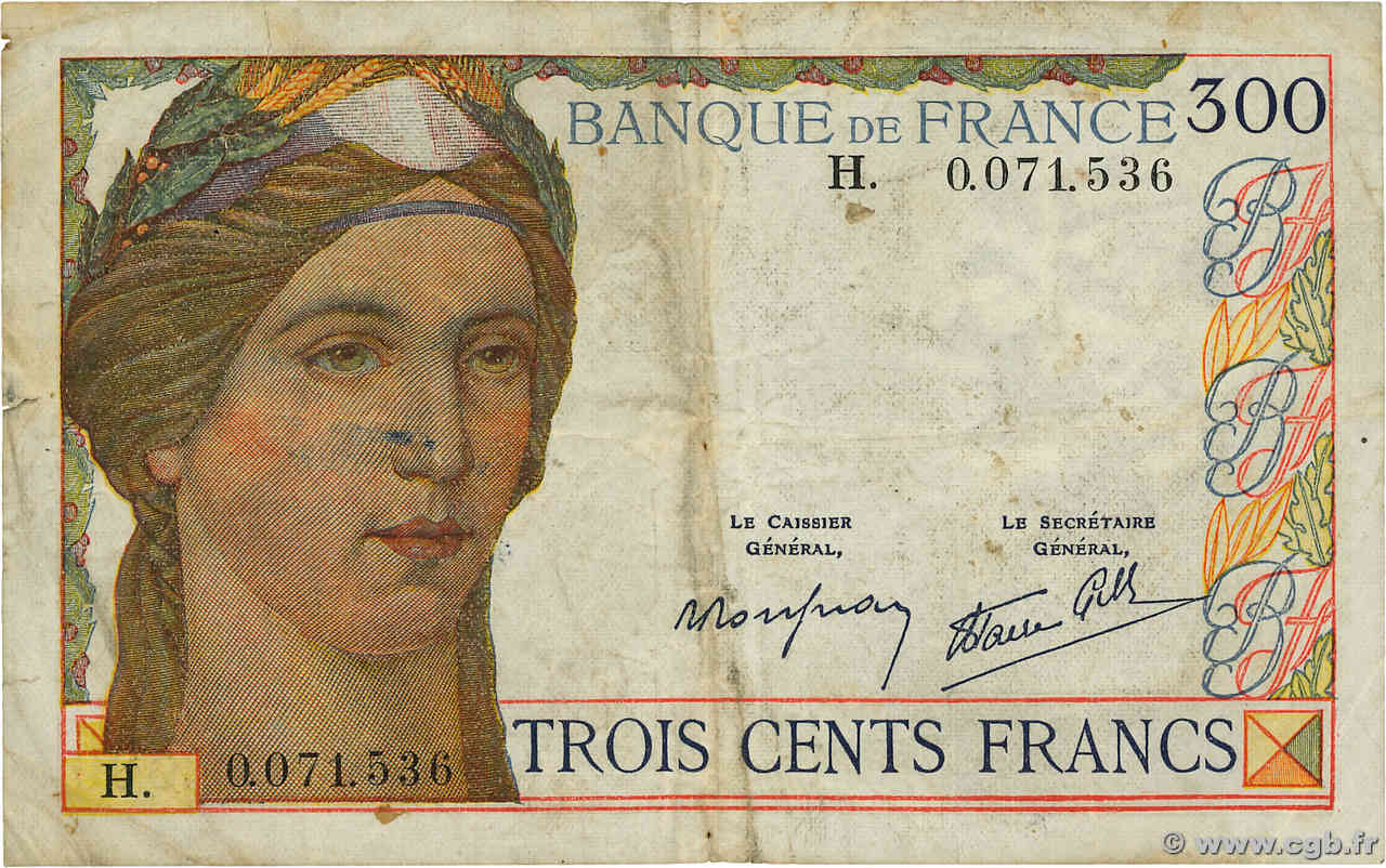 300 Francs FRANCE  1938 F.29.01 F-