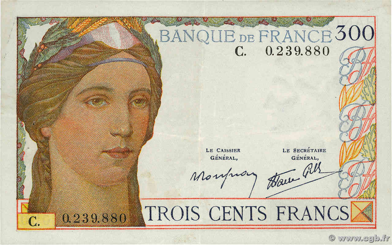 300 Francs FRANCE  1938 F.29.01 VF+