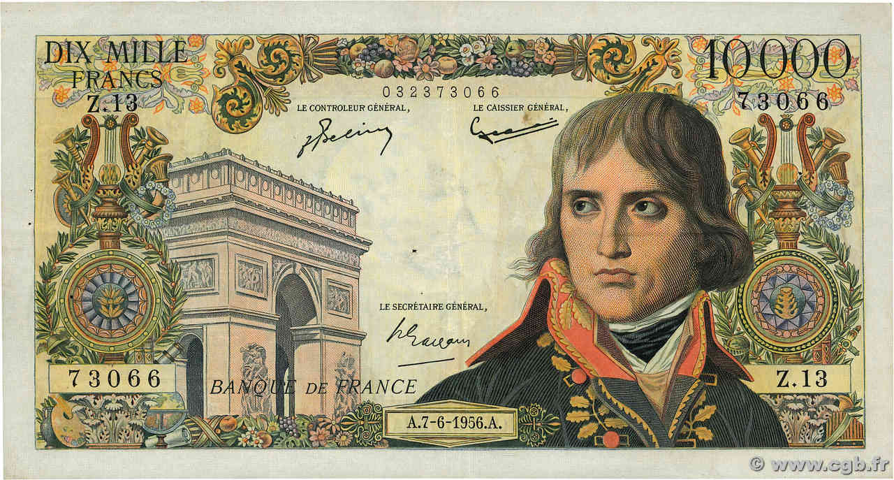 10000 Francs BONAPARTE FRANCIA  1956 F.51.03 MBC