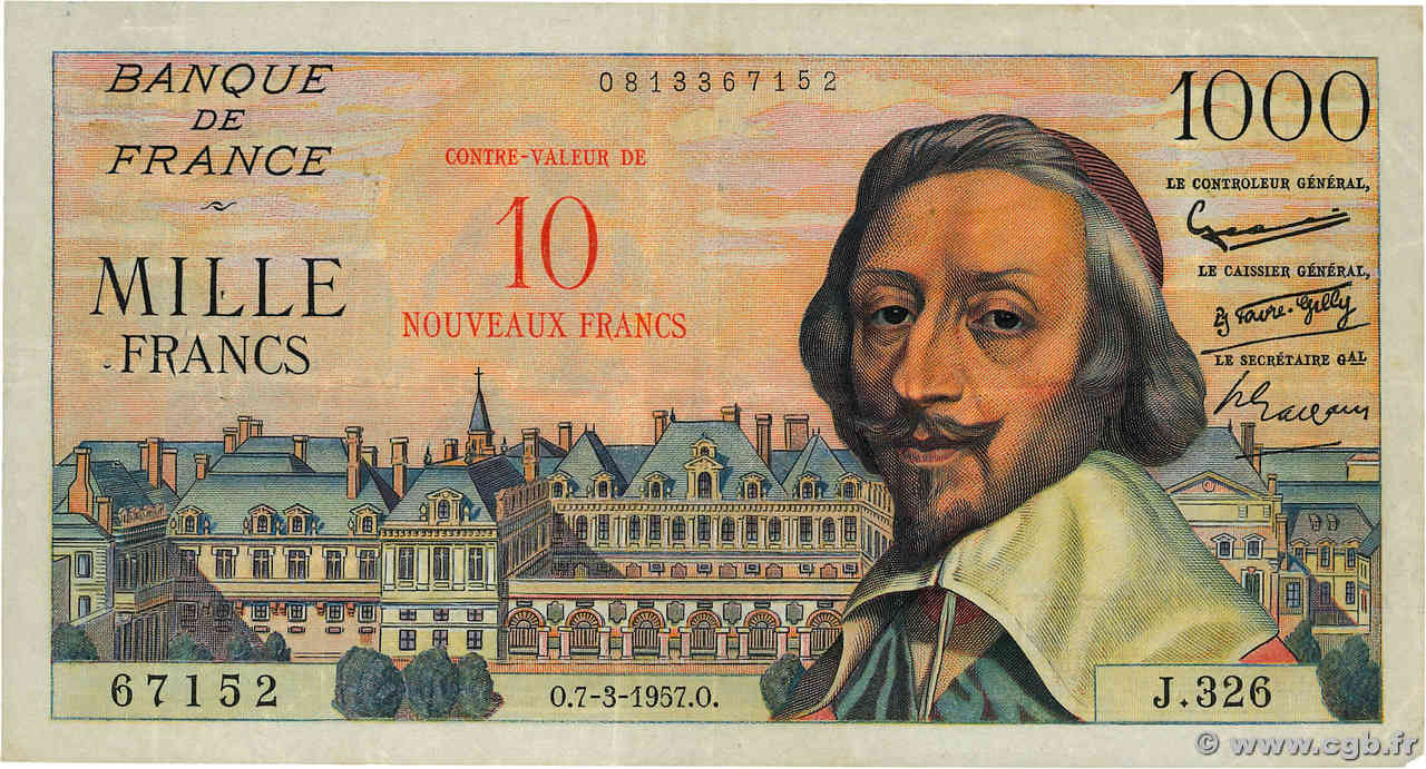 10 NF sur 1000 Francs RICHELIEU FRANCIA  1957 F.53.01 BC+