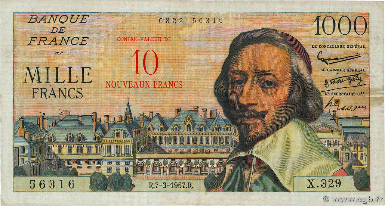 10 NF sur 1000 Francs RICHELIEU FRANCE  1957 F.53.01 TB+