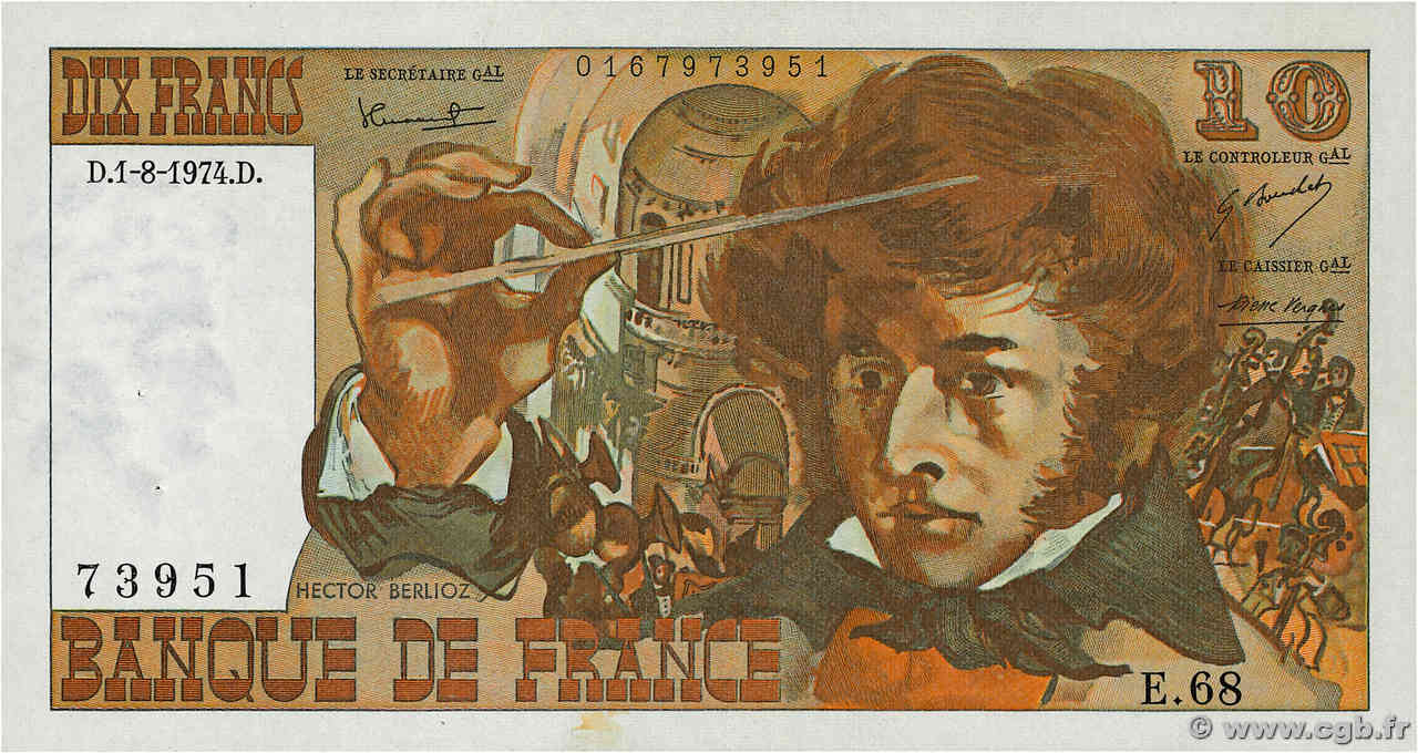 10 Francs BERLIOZ FRANCIA  1974 F.63.06 AU