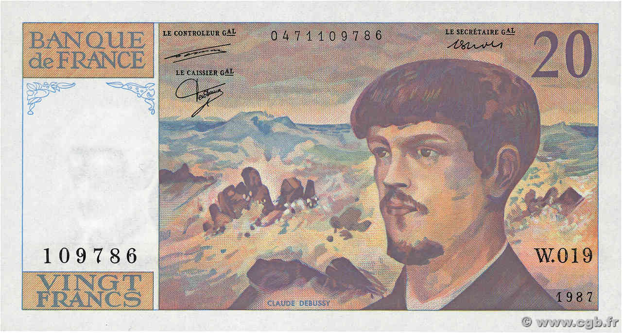 20 Francs DEBUSSY FRANCIA  1987 F.66.08W19 q.FDC