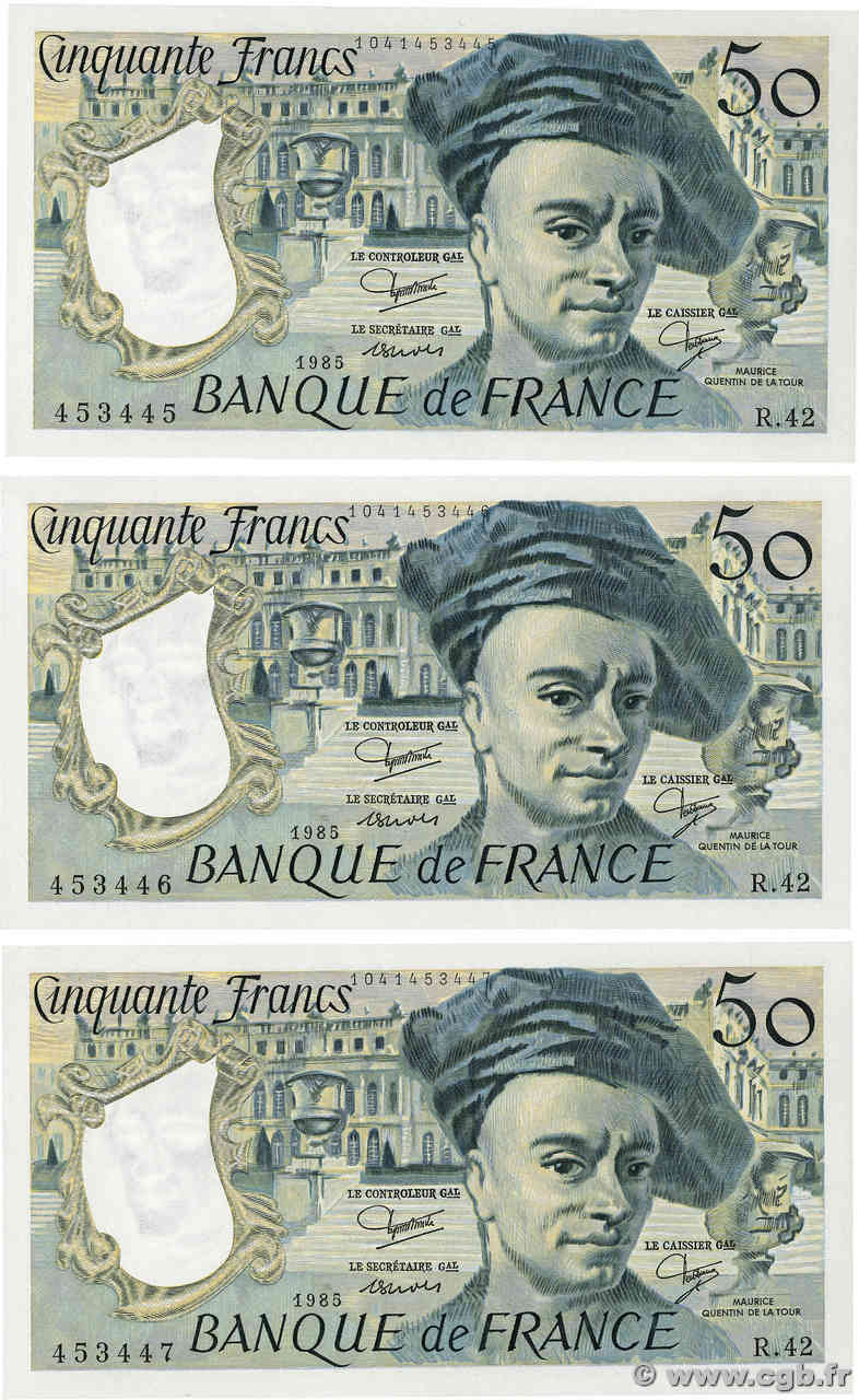 50 Francs QUENTIN DE LA TOUR Consécutifs FRANCIA  1985 F.67.11 SC+