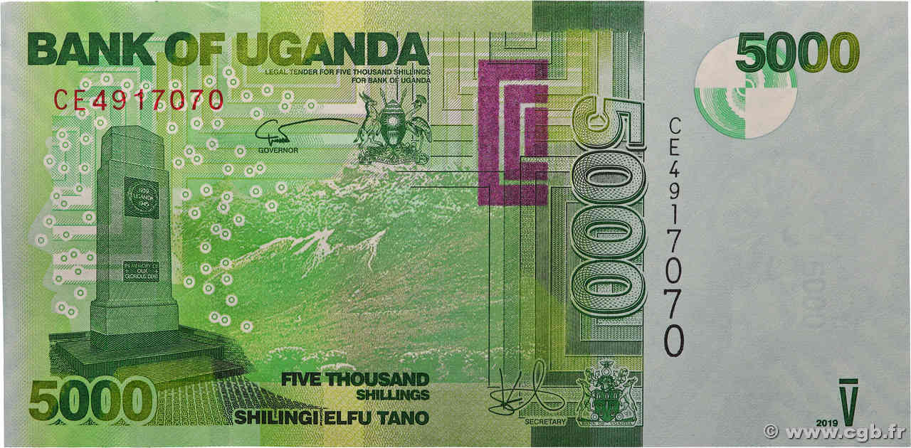 5000 Shillings UGANDA  2019 P.51f fST+