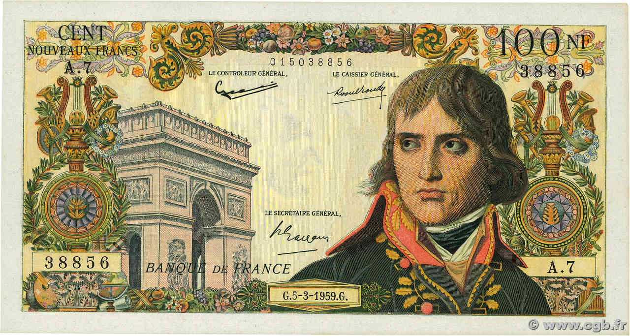 100 Nouveaux Francs BONAPARTE FRANKREICH  1959 F.59.01 VZ+