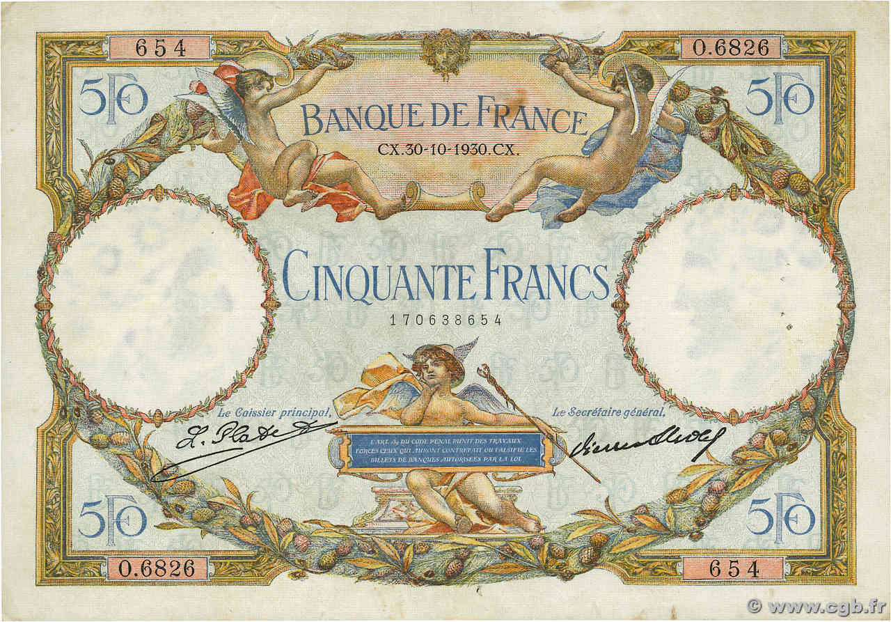 50 Francs LUC OLIVIER MERSON type modifié FRANKREICH  1930 F.16.01 fSS